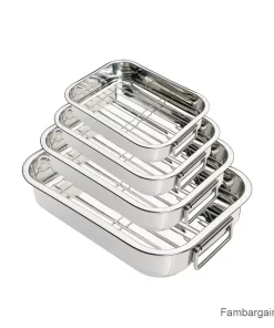 4Pcs Stainless Steel Oven Baking Tray Set Roasting Tin Pan + Grill
