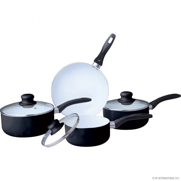 Cookware Non Stick Saucepan Fry Pan and Pot Set Black Ceramic