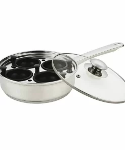 Stainless Steel Non Stick 4 Cup Egg Poacher Frying Pan with Lid