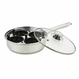 Stainless Steel Non Stick 4 Cup Egg Poacher Frying Pan with Lid