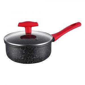 18cm Non Stick Aluminium Saucepan Cooking Pan Glass Lid Black