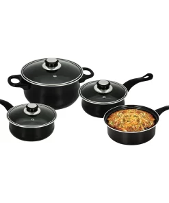 Cookware Set Carbon Steel Saucepan Pot Deep Frying Pan Black