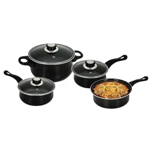 Cookware Set Carbon Steel Saucepan Pot Deep Frying Pan Black