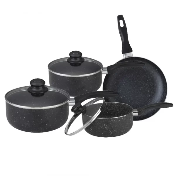 7Pcs Cookware Set Casserole Saucepan Fry Pan & Pot Set Black
