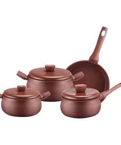 7pc Cookware Set Saucepan Casserole Fry pan with Lid Sand Blasted Brown
