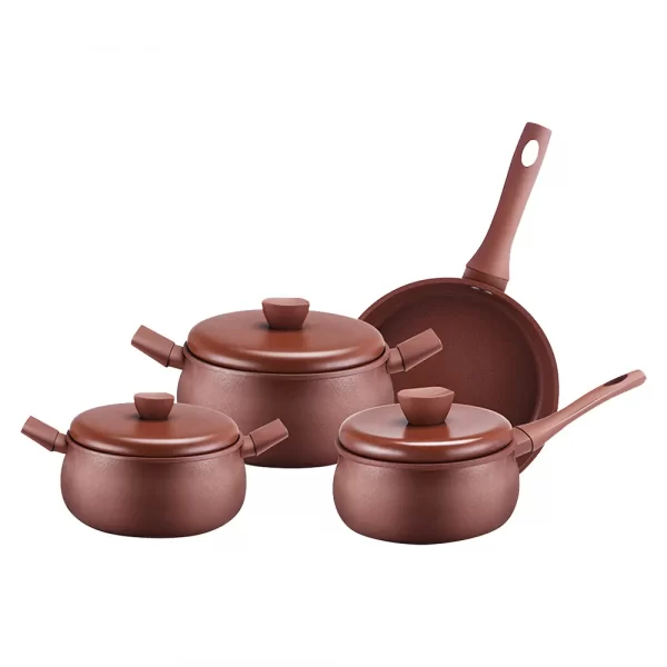 7pc Cookware Set Saucepan Casserole Fry pan with Lid Sand Blasted Brown