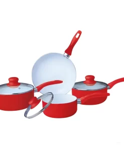 7pcs Cookware Set Red Ceramic Coated Saucepan fry pan Set