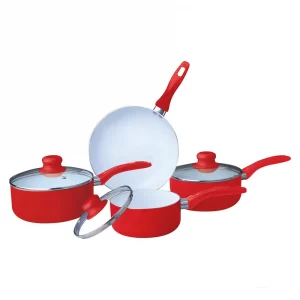 7pcs Cookware Set Red Ceramic Coated Saucepan fry pan Set