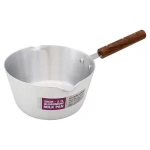 20cm Brushed Silver Cooking Pot Saucepan Wooden Handle 2.7L
