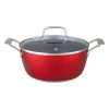 Metallic Red Non Stick Casserole Cooking Pot Glass Lid 24cm