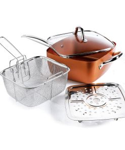 4Pcs Non Stick Deep Frying Pan Copper Square Pan Kit with Lid