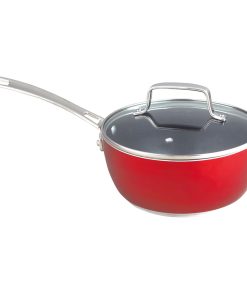 20cm Non Stick Saucepan with lid & Stainless Steel Handle, Red
