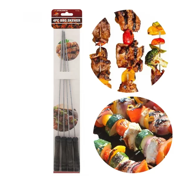4pcs Bbq Skewers Reusable Metal Barbecue Stick Kebab Meat