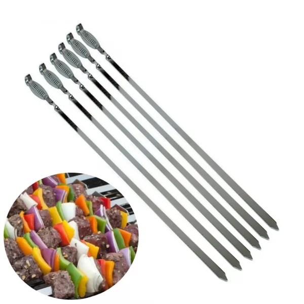 6Pcs Stainless Steel BBq Skewers Sticks Barbecue Spring Metal