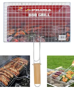 Bbq Grilling Basket Barbecue Folding Fish Holder Rack Rectangle