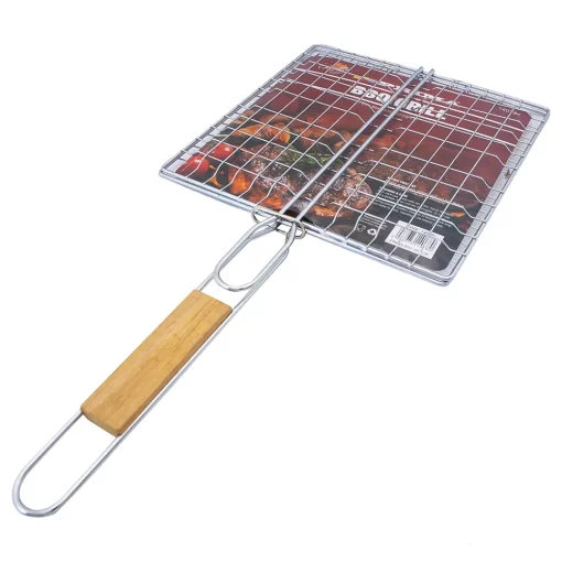 BBQ Grilling Basket Stainless Steel Meat Stack Fish Folding Grill