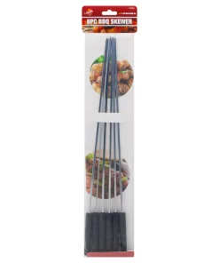 6pcs Bbq Skewers Metal Reusable Stick Meat Vegetables Handle