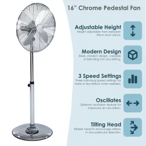chrome pedestal fan with 3 speed